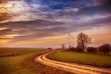 wind turbines in the field, northeast, UK, sunrise