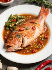 Red snapper  with creamy Creole sauce