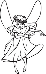 vector sketch illustration silhouette image design caricature icon logo symbol beautiful fairy with flying wings