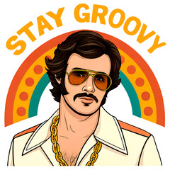 Stay Groovy Man Retro 70s. PNG, Print Shirt, Sticker.