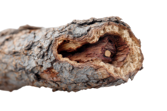 Aged Branch Texture Detail A close up macro of weathered wood grain revealing natural tree on transparent background