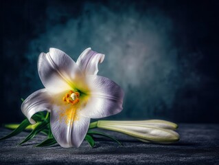 Elegant white lily on dark moody background