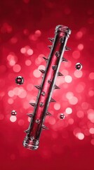 Spiked glass tube with red bokeh lights background
