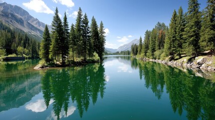 Serene Mountain Lake Reflection: Emerald Waters & Majestic Peaks