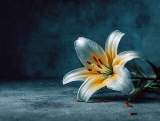 Elegant white lily with dark background