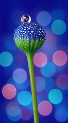 Dreamy close-up of water droplet on vibrant flower bud