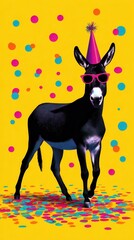 Donkey celebrating party with colors