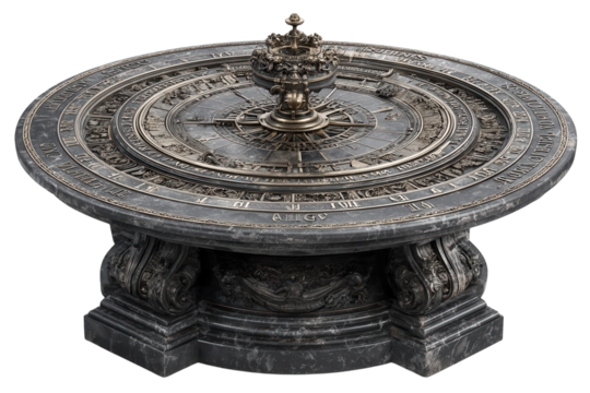 Astrological Altar Table Bronze Ornate Vintage Divination Tool Timepiece Design Celestial on transparent background