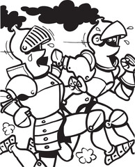 vector sketch illustration silhouette image design caricature icon logo symbol of royal knight troops in armor fighting