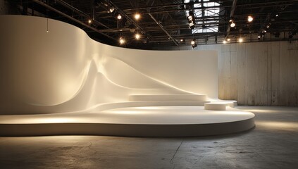 Fototapeta premium White, curved stage in industrial space