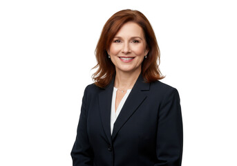 Professional woman in dark suit isolated on transparent background