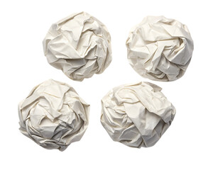 Fototapeta premium Four crumpled white paper balls arranged in a square formation isolated on white background