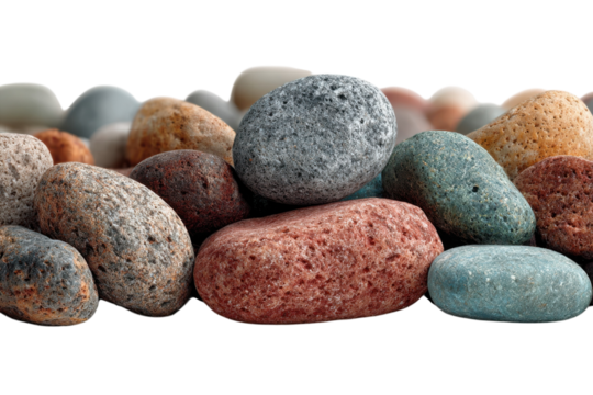 Colorful River Rock Collection Smooth Stones in Various Textures and Shades Geological on transparent background
