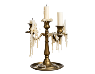  Melted Candle Remains in Overused Candlestick, Drip-Heavy and Asymmetrical