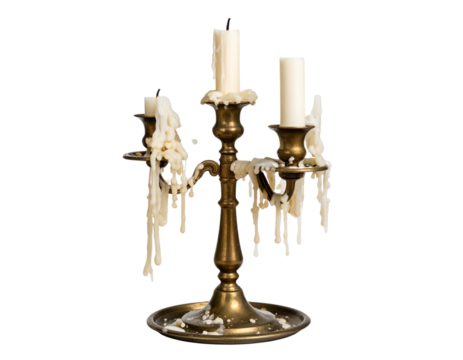  Melted Candle Remains in Overused Candlestick, Drip-Heavy and Asymmetrical