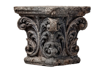 Stone Column Capital Ancient Architecture Detail Ornate Carvings Decorative Element Isolated on transparent background