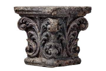 Stone Column Capital Ancient Architecture Detail Ornate Carvings Decorative Element Isolated on transparent background