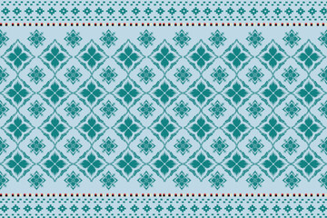 set of seamless Traditional Geometric Floral Diamond Pattern &ndash; Teal and Light Blue Seamless Textile 