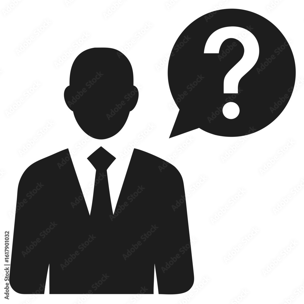 Poster silhouette of a businessman with a question mark representing problem solving and business inquiry c