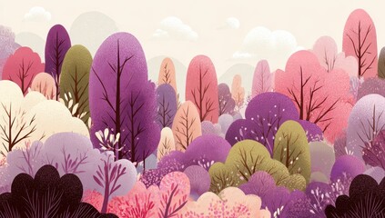 Pastel forest landscape with stylized trees (1)
