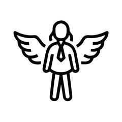 Obraz premium Black silhouette of a businesswoman with wings symbolizing freedom and expansion on a white background