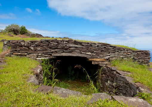 Restored houses in a ceremonial village, Easter Island, Orongo, Chile