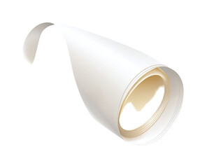 Abstract, rolled, white paper form with a curved handle