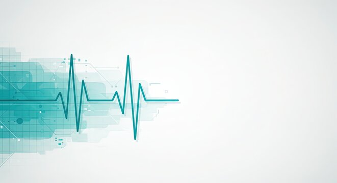 Blue electrocardiogram heartbeat line graph with abstract technological background