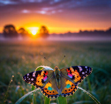 Fototapeta butterflies at sunset