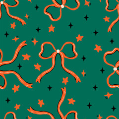 Coquette Hand-drawn bows seamless pattern vector. ribbon vector. Perfect for elegant greeting cards, gifts, surface design and other creative projects.