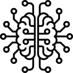 Black outline of a stylized brain with circuit connections and nodes technology network