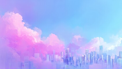 Pastel city skyline, soft clouds (1)