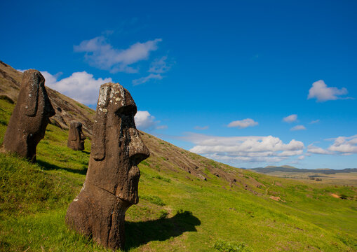 Moais in rano raraku, Easter Island, Hanga Roa, Chile