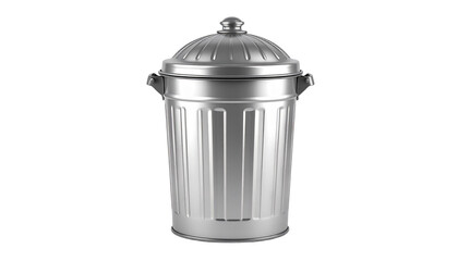 A metal trash can with a domed lid, silver - gray surface, retro style, suitable for home, decoration, prop materials isolated on solid white background Png