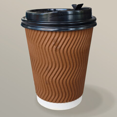 Brown Paper Coffee Cup with Black Lid on Grey Background