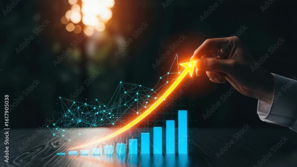 Aufkleber a hand reaching out to manipulate a glowing arrow graph symbolizing growth and progress set against 