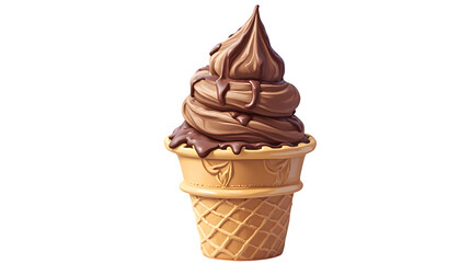 A realistic vector of an ice cream cone showcasing rich chocolate ice cream topped with a drizzle of chocolate, all nestled in a crispy waffle cone. Perfect for food branding, menu layouts