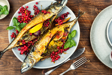 Fried mackerel, baked fish.