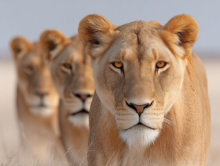 Obraz premium President S Day In Botswana Lions Walking Through African Landscape Authentic Wildlife Safari Premium Summer Travel Marketing for Family Adventure Campaigns