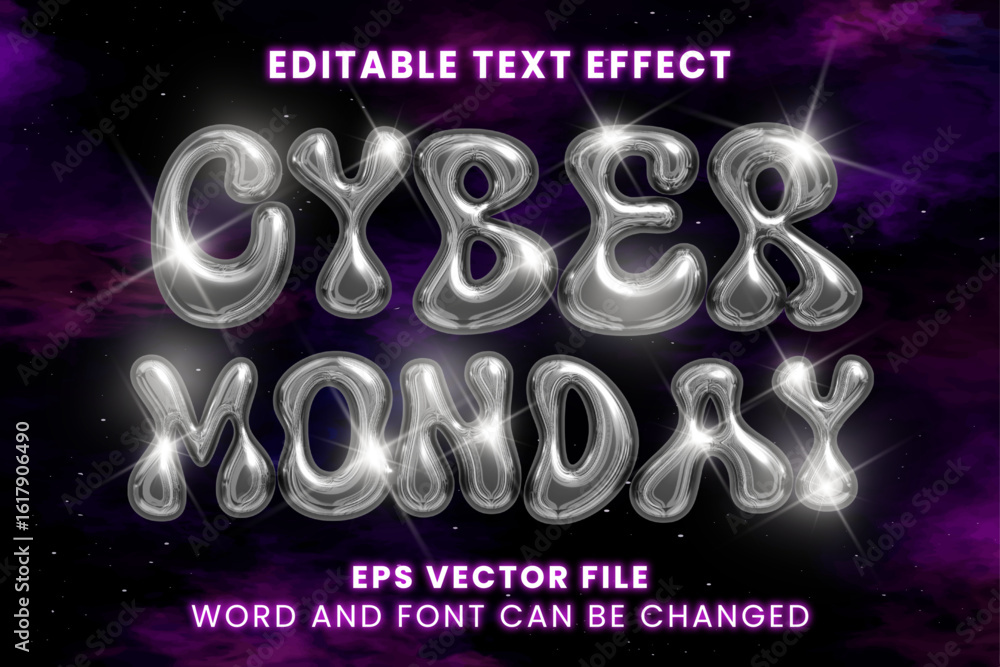 Poster cyber monday chrome inflated 3d editable text effect