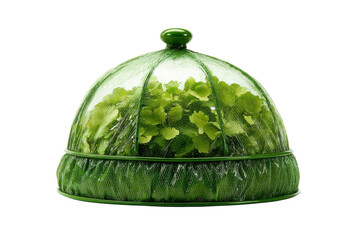Naklejka premium Green Food Dome Protects Vibrant Greens Still Life Isolated Kitchenware Healthy Eating Concept on transparent background