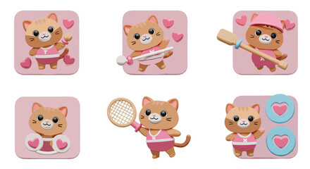 Cute Kitten Sports Icons Set