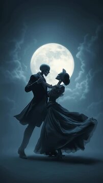 A silhouette of a dancer under a full moon surrounded by ethereal clouds, evoking mystery and enchantment.
