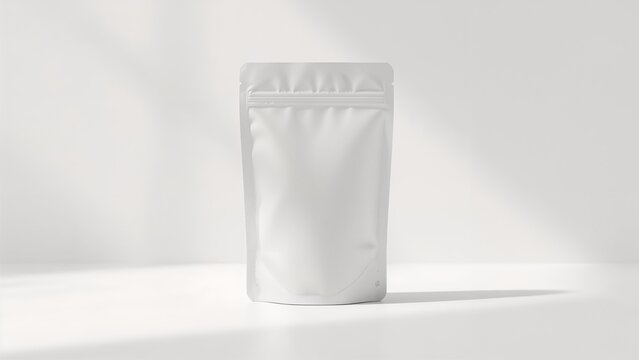 White blank stand up pouch mockup with zipper on a clean white background