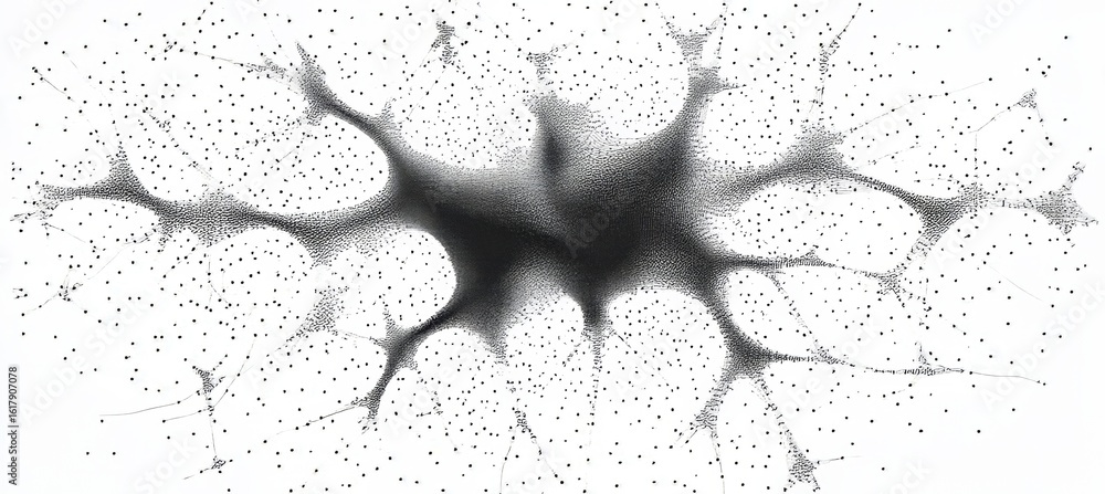 Poster neural network in low poly style design showcasing neurons connecting in a microscopic world