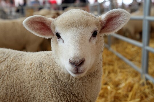 Show Lamb at Market Fair: Sheep in Lamb Show Lifestyle with People