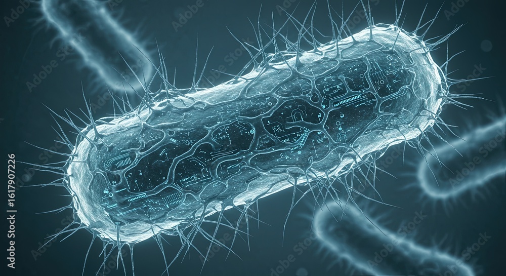 Aufkleber a 3d render of a futuristic bacterium with circuitry patterns