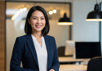 Confident Smiling Businesswoman with Crossed Arms in Office Lobby
