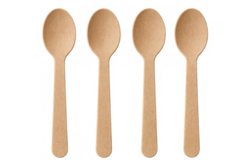 Disposable wooden spoons isolated on transparent background, perfect for eco-conscious catering and takeaway