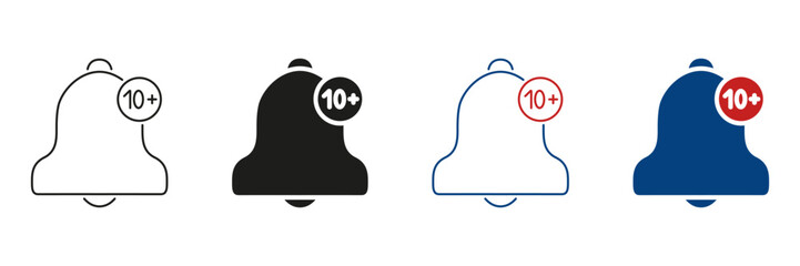 Notification Bell With Badge Line And Solid Icon Set. Alert And Message Indicator Symbol Collection. Communication And Reminder Notification Design. Isolated Vector Illustration